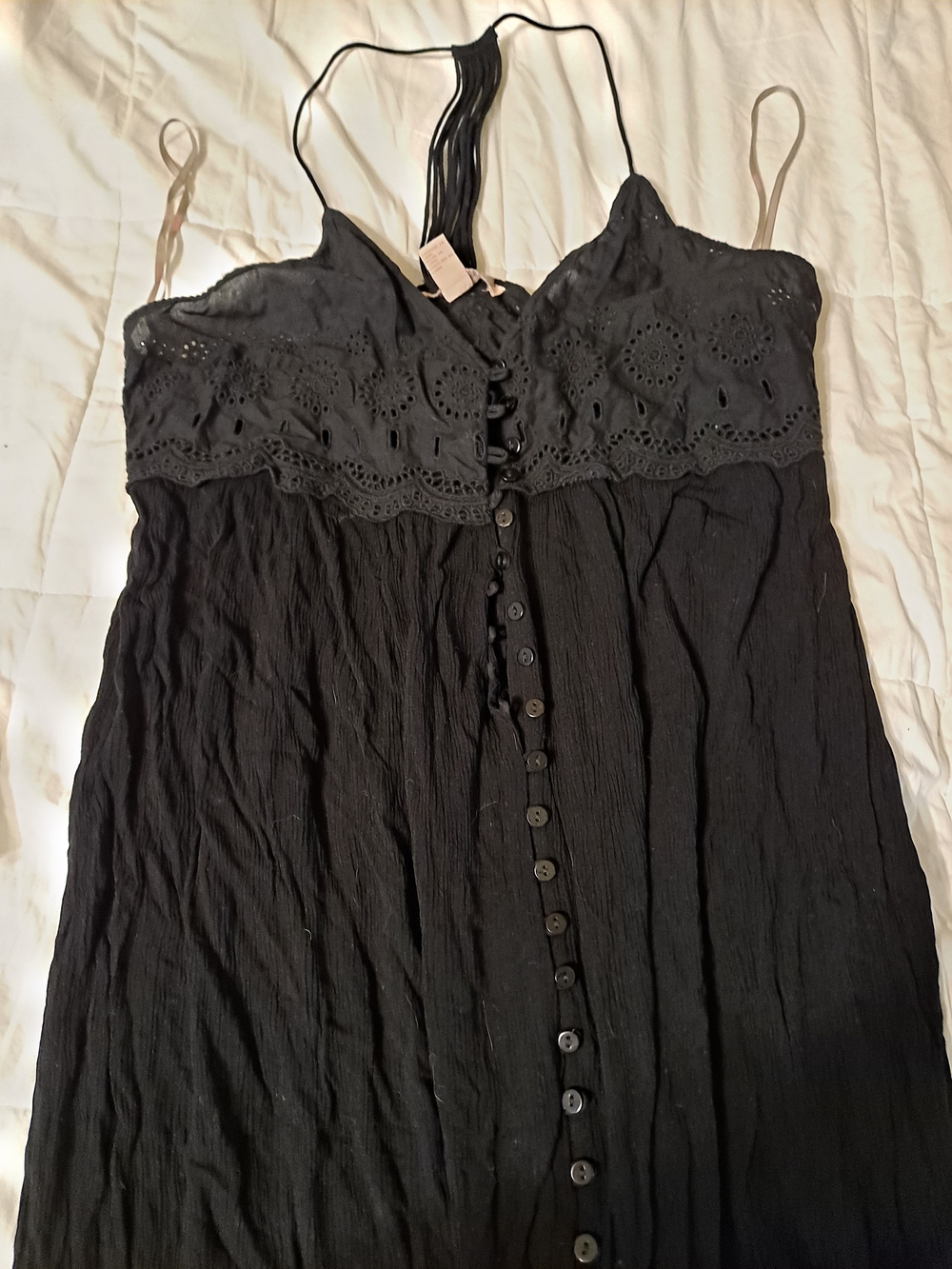 Forever 21 Black Eyelet Button-Front Camisole Dress